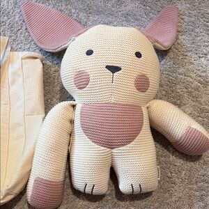 Crocheted Plush Dog Toy — Cream with Dusty Pink Accents